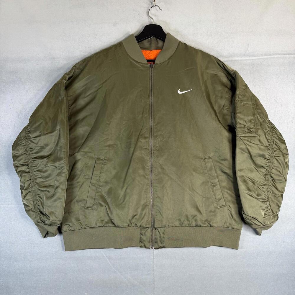 Nike Sportswear Reversible Varsity Bomber Jacket Womens XL Green Orange Quilted